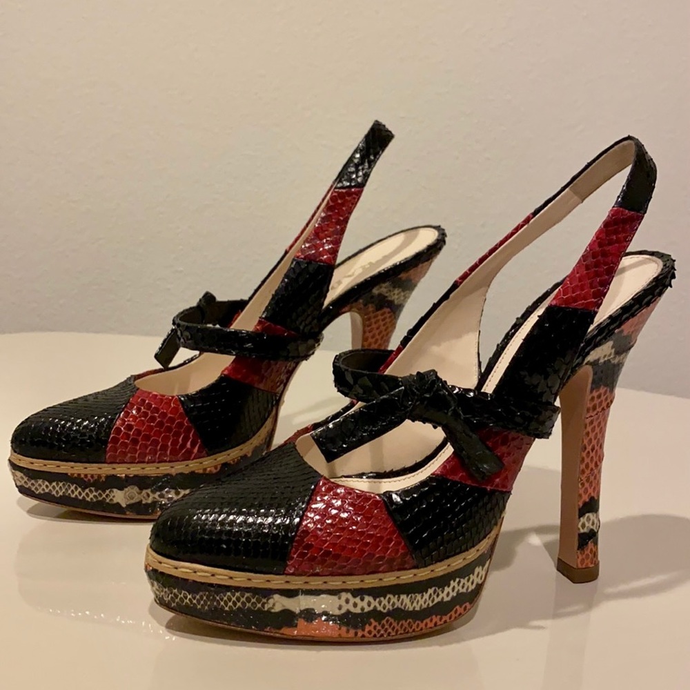 Prada Red and Black Python Skin Heels. - Picture 3 of 10